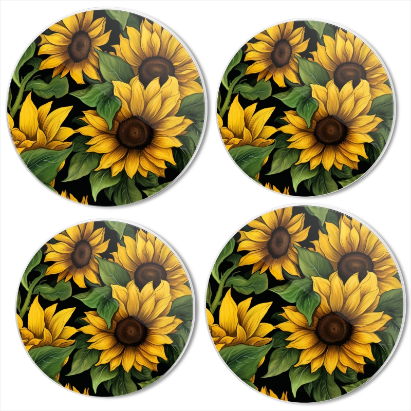 Bahomeck Electric Stove Burner Covers Set Of 4,Seamless Pattern Of Sunflowers With Green Leaves On Black Background Metal Gas Stove Burner Covers,Protecting Gas Stoves,8 Inch And 10 Inch