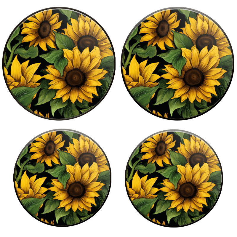 Bahomeck Electric Stove Burner Covers Set Of 4,Seamless Pattern Of Sunflowers With Green Leaves On Black Background Metal Gas Stove Burner Covers,Protecting Gas Stoves,8 Inch And 10 Inch