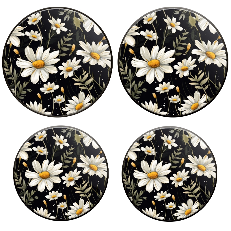 Bahomeck Electric Stove Burner Covers Set Of 4,Seamless Pattern Of White Daisies On Black Background Metal Gas Stove Burner Covers,Protecting Gas Stoves,8 Inch And 10 Inch