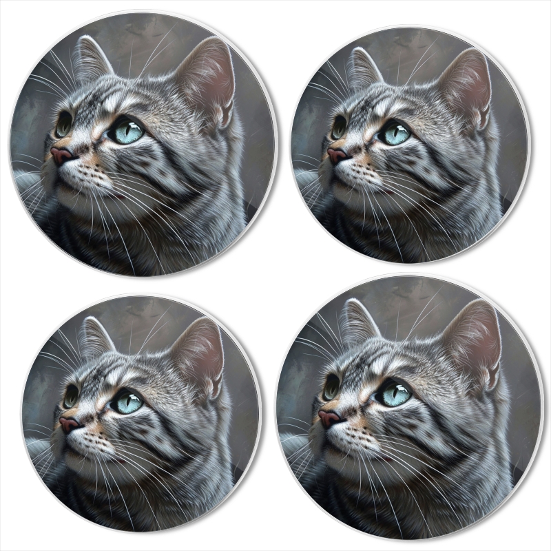 Bahomeck Electric Stove Burner Covers Set Of 4,Silver Tabby Cat With Gray Stripes And Silver And Green Eyes Metal Gas Stove Burner Covers,Protecting Gas Stoves,8 Inch And 10 Inch