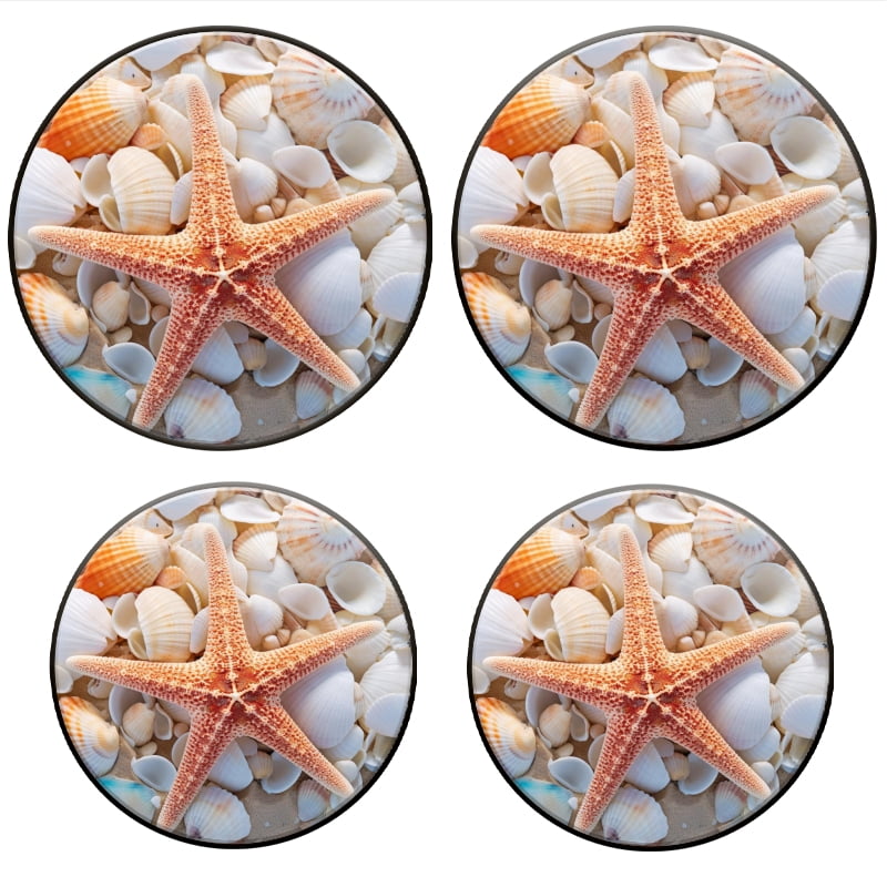Bahomeck Electric Stove Burner Covers Set Of 4,Starfish Surrounded By Seashells On The Sandy Beach Metal Gas Stove Burner Covers,Protecting Gas Stoves,8 Inch And 10 Inch