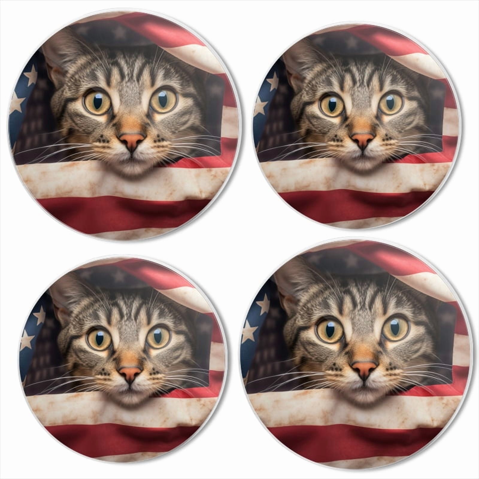 Bahomeck Electric Stove Burner Covers Set Of 4,Tabby Cat Peeks Out From Behind American Flag Metal Gas Stove Burner Covers,Protecting Gas Stoves,8 Inch And 10 Inch