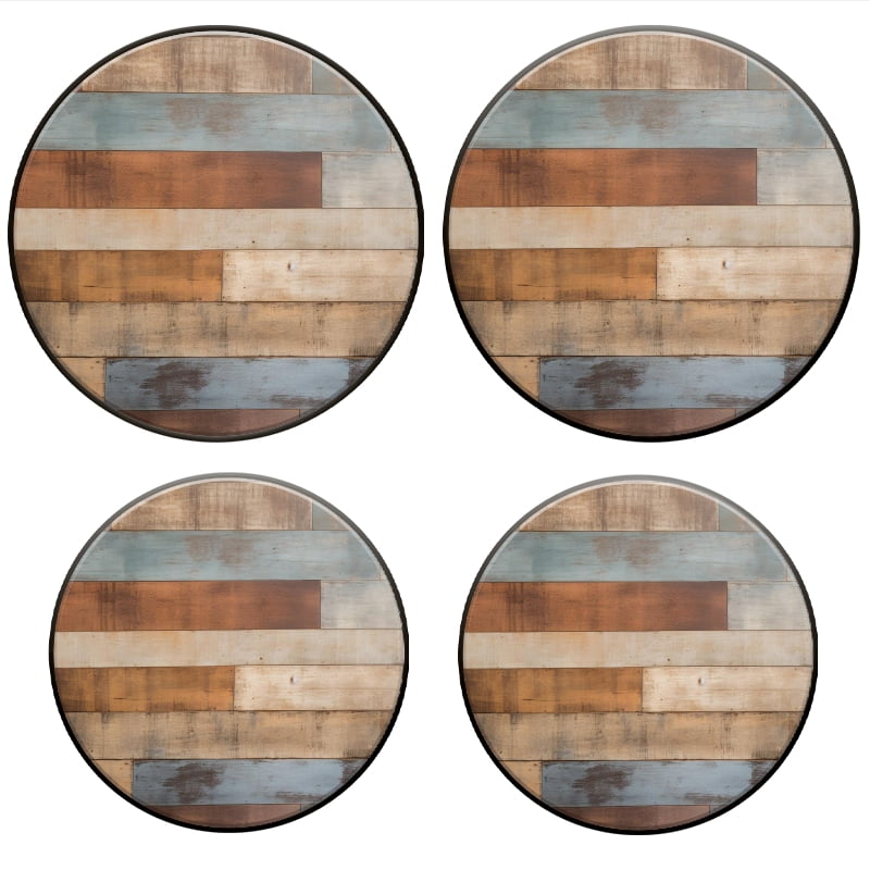 BaHomeck Electric Stove Burner Covers Set of 4,Round Metal Gas Stove Burner Covers 8 Inch and 10 Inch,Kitchen Decor,The Background Wall Made Of Wooden Planks With Different Colors
