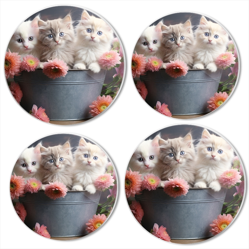 Bahomeck Electric Stove Burner Covers Set Of 4,Three Cute Kittens With Blue Eyes Sitting In An Metal Bucket Metal Gas Stove Burner Covers,Protecting Gas Stoves,8 Inch And 10 Inch