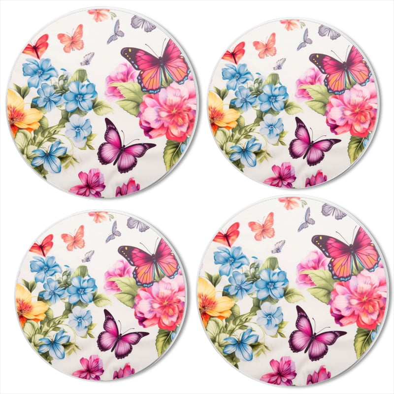 BaHomeck Electric Stove Burner Covers Set of 4,Round Metal Gas Stove Burner Covers 8 Inch and 10 Inch,Kitchen Decor,Vibrant Floral Print With Colorful Butterflies And Flowers