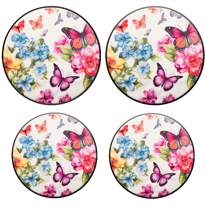BaHomeck Electric Stove Burner Covers Set of 4,Round Metal Gas Stove Burner Covers 8 Inch and 10 Inch,Kitchen Decor,Vibrant Floral Print With Colorful Butterflies And Flowers