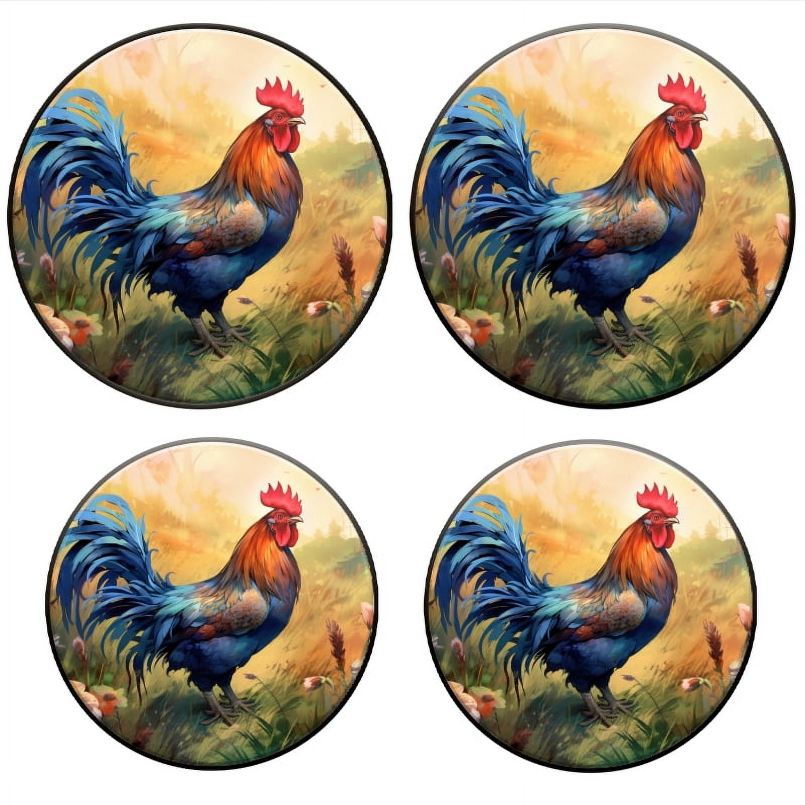 Bahomeck Electric Stove Burner Covers Set Of 4,Vibrant Rooster Standing Tall In The Center Of Idyllic Farm Scene Metal Gas Stove Burner Covers,Protecting Gas Stoves,8 Inch And 10 Inch