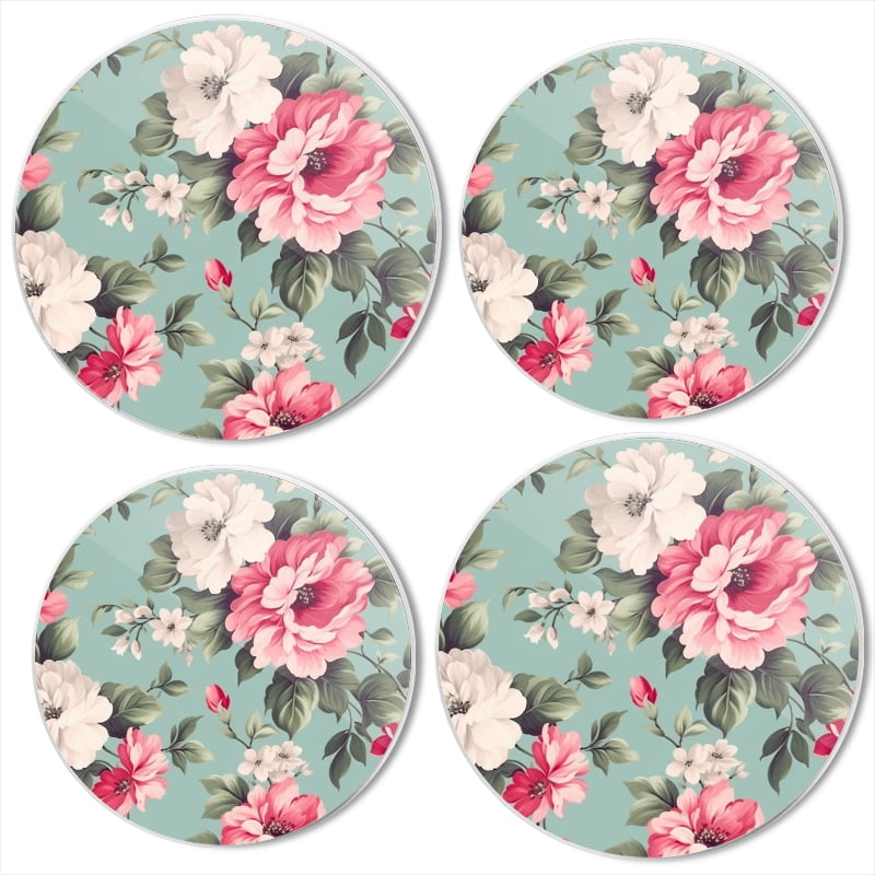 BaHomeck Electric Stove Burner Covers Set of 4,Round Metal Gas Stove Burner Covers 8 Inch and 10 Inch,Kitchen Decor,Vintage Floral Pattern With Pastel Pink