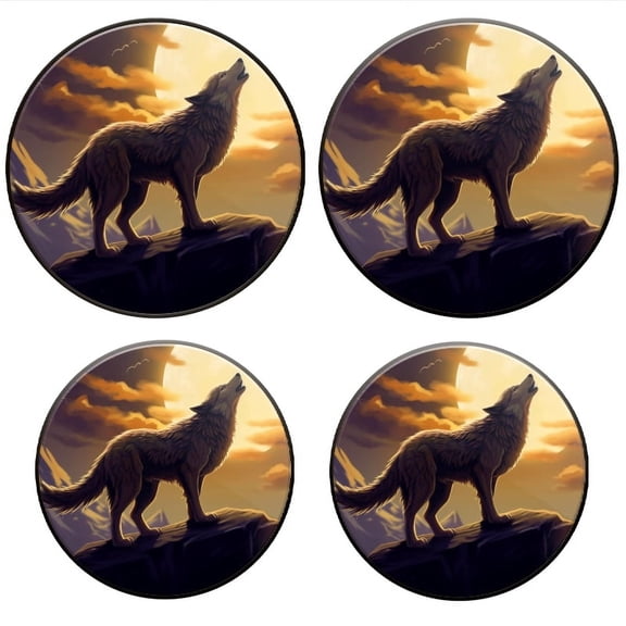 Bahomeck Electric Stove Burner Covers Set Of 4,Wolf Howled In Front Of The Mountain Under The Full Moon Metal Gas Stove Burner Covers,Protecting Gas Stoves,8 Inch And 10 Inch