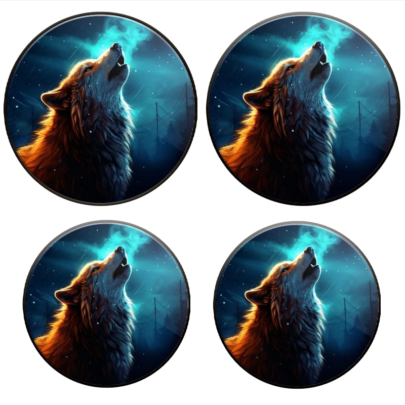 Bahomeck Electric Stove Burner Covers Set Of 4,Wolf Howling At The Moon In Enchanted Forest Metal Gas Stove Burner Covers,Protecting Gas Stoves,8 Inch And 10 Inch