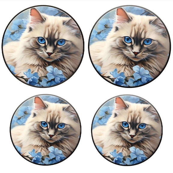 Bahomeck Electric Stove Burner Covers Set Of 4,Beautiful Portrait Of Adorable Long-Haired Ragdoll Cat Metal Gas Stove Burner Covers,Protecting Gas Stoves,8 Inch And 10 Inch