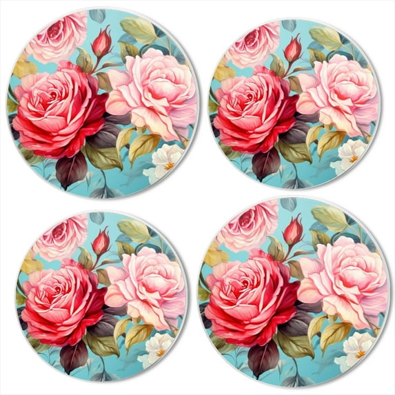 Bahomeck Electric Stove Burner Covers Set Of 4,Beautiful VintageFloral Pattern With Pink And Red Roses Metal Gas Stove Burner Covers,Protecting Gas Stoves,8 Inch And 10 Inch