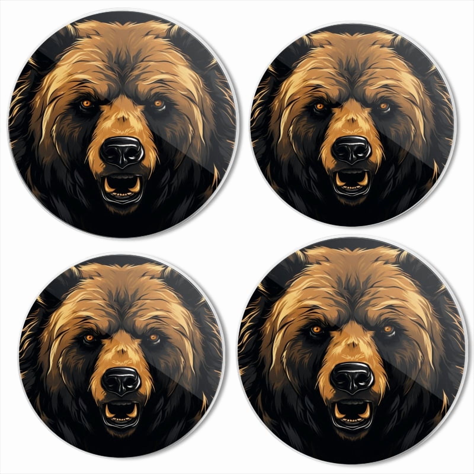 Bahomeck Electric Stove Burner Covers Set Of 4,Brown Bear Head With Angry Eyes Metal Gas Stove Burner Covers,Protecting Gas Stoves,8 Inch And 10 Inch