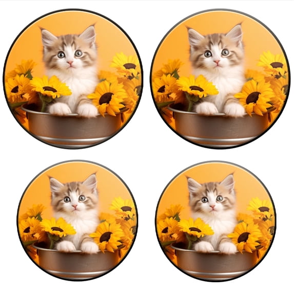 Bahomeck Electric Stove Burner Covers Set Of 4,Cat And Sunflowers In Basket Metal Gas Stove Burner Covers,Protecting Gas Stoves,8 Inch And 10 Inch