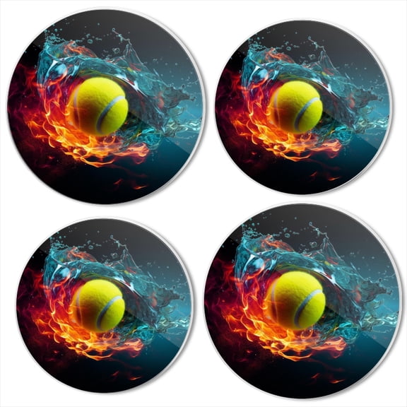 Bahomeck Electric Stove Burner Covers Set Of 4,Dynamic Tennis Ball Surrounded By Fire And Water Metal Gas Stove Burner Covers,Protecting Gas Stoves,8 Inch And 10 Inch
