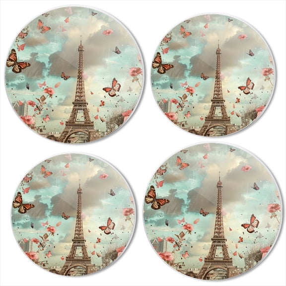 Bahomeck Electric Stove Burner Covers Set Of 4,Eiffel Tower Surrounded By Butterflies And Flowers Metal Gas Stove Burner Covers,Protecting Gas Stoves,8 Inch And 10 Inch