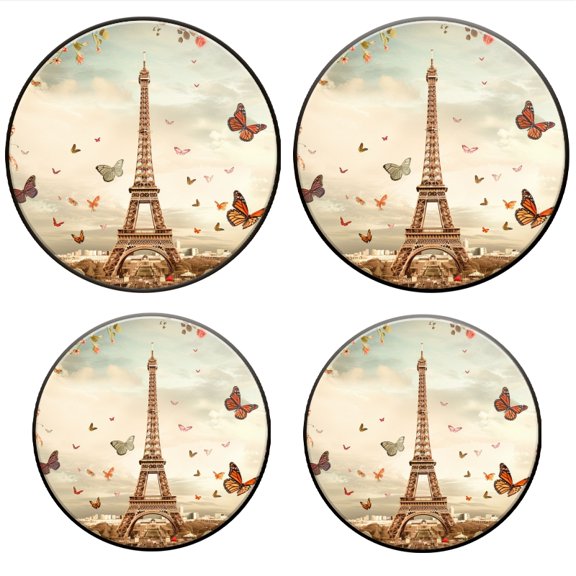 Bahomeck Electric Stove Burner Covers Set Of 4,Eiffel Tower Surrounded By Butterflies And Roses Metal Gas Stove Burner Covers,Protecting Gas Stoves,8 Inch And 10 Inch