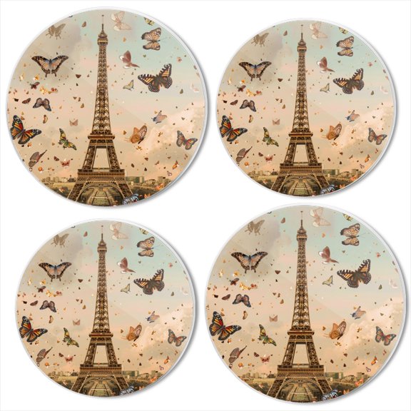 Bahomeck Electric Stove Burner Covers Set Of 4,Eiffel Towere With Butterflies And Roses Metal Gas Stove Burner Covers,Protecting Gas Stoves,8 Inch And 10 Inch