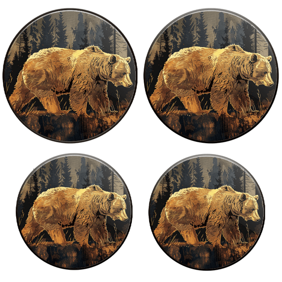Bahomeck Electric Stove Burner Covers Set Of 4,Grizzly Bear Walking Through The Forest Metal Gas Stove Burner Covers,Protecting Gas Stoves,8 Inch And 10 Inch