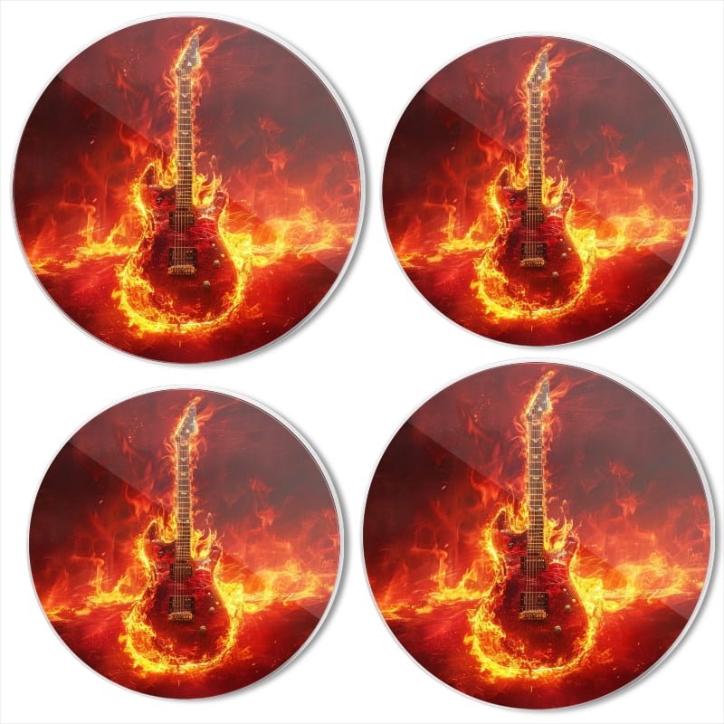 Bahomeck Electric Stove Burner Covers Set Of 4,Guitar Engulfed In Flames Metal Gas Stove Burner Covers,Protecting Gas Stoves,8 Inch And 10 Inch