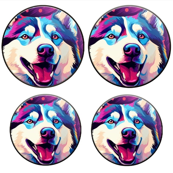 Bahomeck Electric Stove Burner Covers Set Of 4,Happy Husky Dog With Colorful Background Metal Gas Stove Burner Covers,Protecting Gas Stoves,8 Inch And 10 Inch