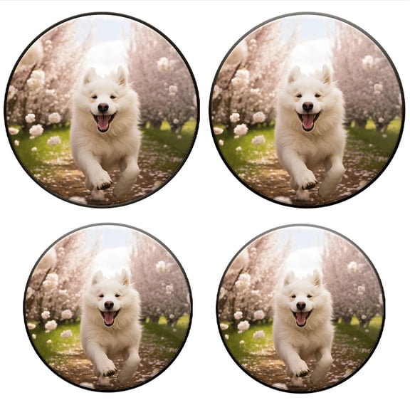 Bahomeck Electric Stove Burner Covers Set Of 4,Happy White Dog Running Through Orchard Of Cherry Blossoms Metal Gas Stove Burner Covers,Protecting Gas Stoves,8 Inch And 10 Inch