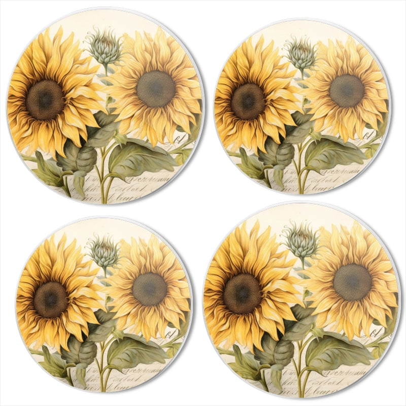 Bahomeck Electric Stove Burner Covers Set Of 4,Sunflowers On White Background Metal Gas Stove Burner Covers,Protecting Gas Stoves,8 Inch And 10 Inch