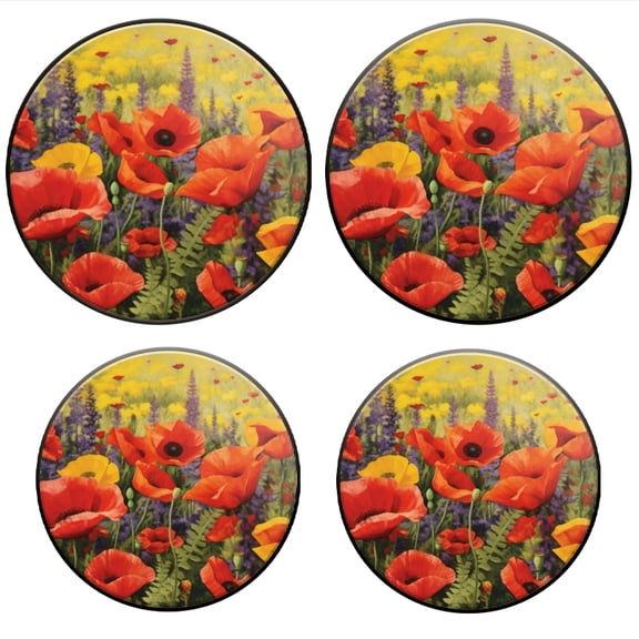 Bahomeck Electric Stove Burner Covers Set Of 4,Vibrant Field Of Red Poppies And Purple Lavender Metal Gas Stove Burner Covers,Protecting Gas Stoves,8 Inch And 10 Inch
