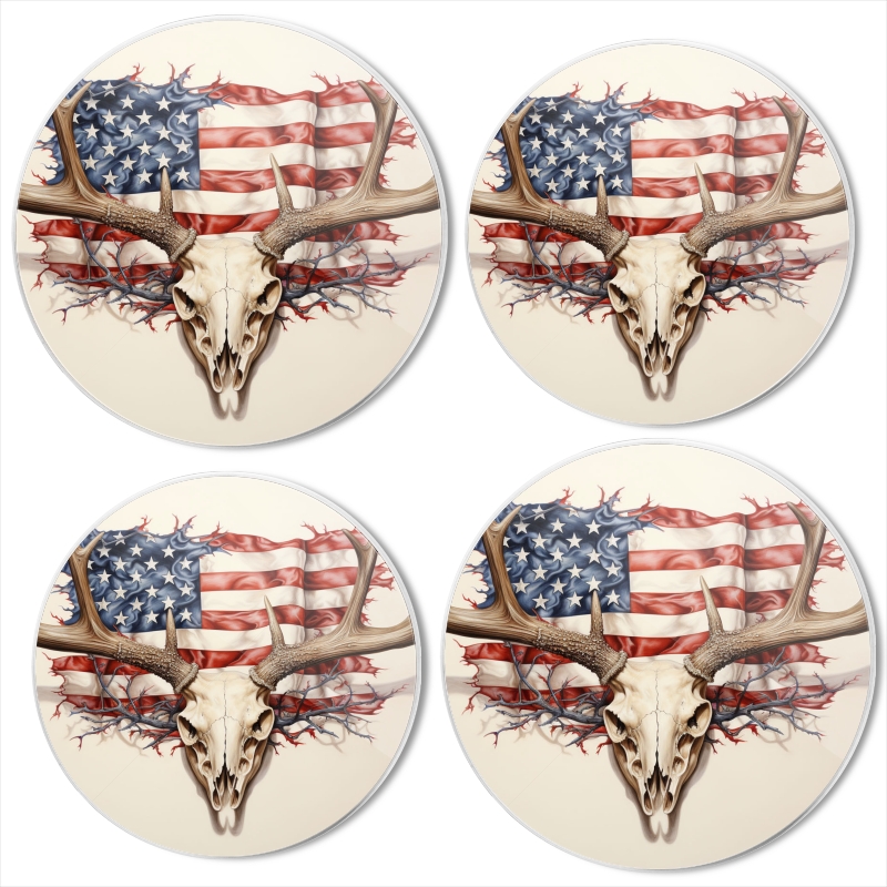 Bahomeck Gas Stove Burner Cover Set Of 4,American Flag Made From The Antlers And Skull Of White-Tailed Buck Metal Electric Stove Burner Covers,Protecting Gas Stoves,Kitchen Decor，8 Inch And 10 Inch