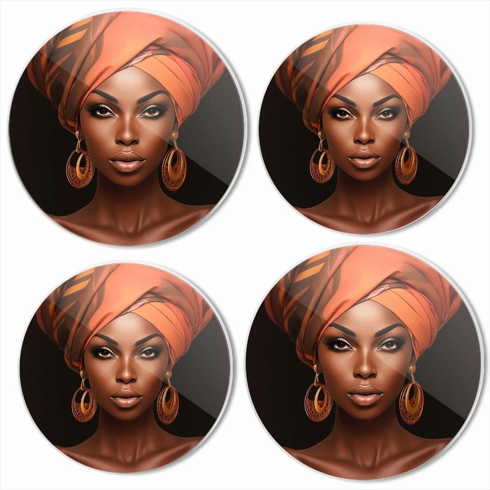 Bahomeck Gas Stove Burner Cover Set Of 4,Beautiful African Woman With Orange And Brown Turban Metal Electric Stove Burner Covers,Protecting Gas Stoves,Kitchen Decor，8 Inch And 10 Inch