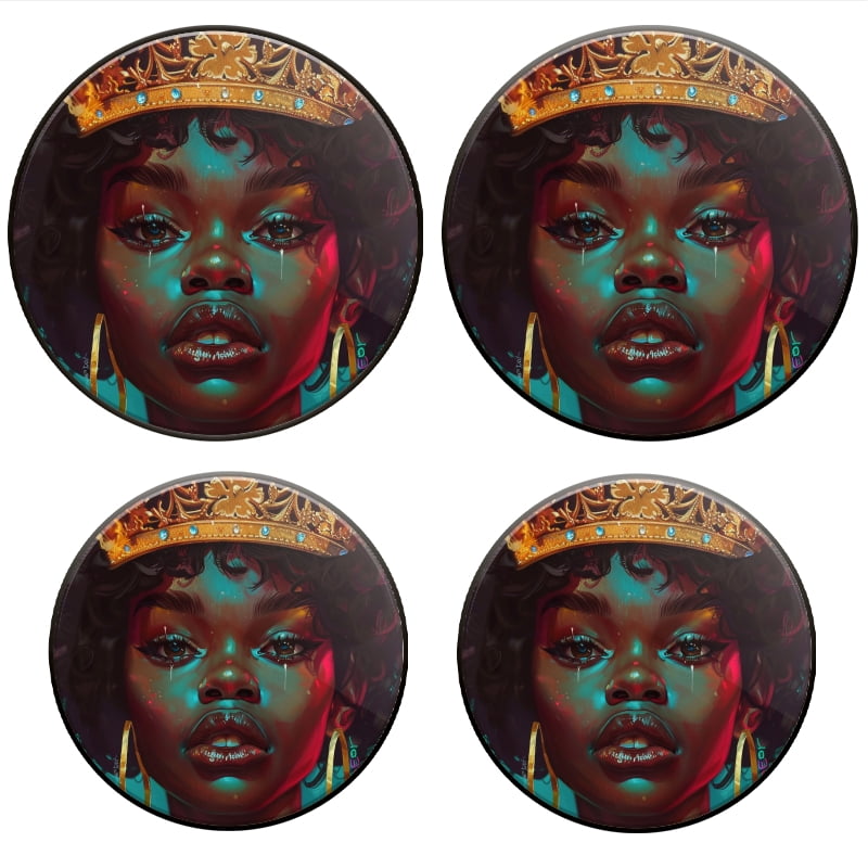 BaHomeck Electric Stove Burner Covers Set of 4,Round Metal Gas Stove Burner Covers 8 Inch and 10 Inch,Kitchen Decor,Beautiful Black Woman With Golden Crown