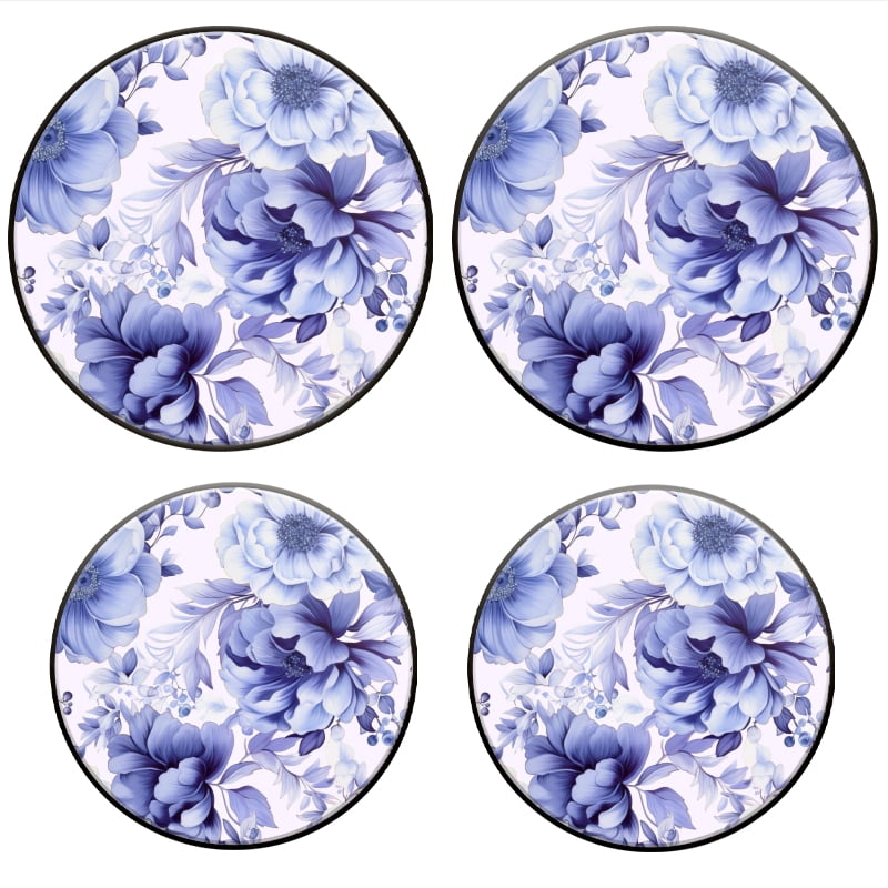 Blue & White Floral Stove Burner Covers – 4-Piece Set (2x8" & 2x10"), Decorative Gas/Electric Range Covers, Kitchen Boho Decor