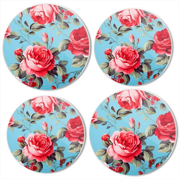Bahomeck Electric Stove Burner Covers Set Of 4,Beautiful Pattern Of Red And Pink Roses On Bright Blue Background Metal Gas Stove Burner Covers,Protecting Gas Stoves,8 Inch And 10 Inch
