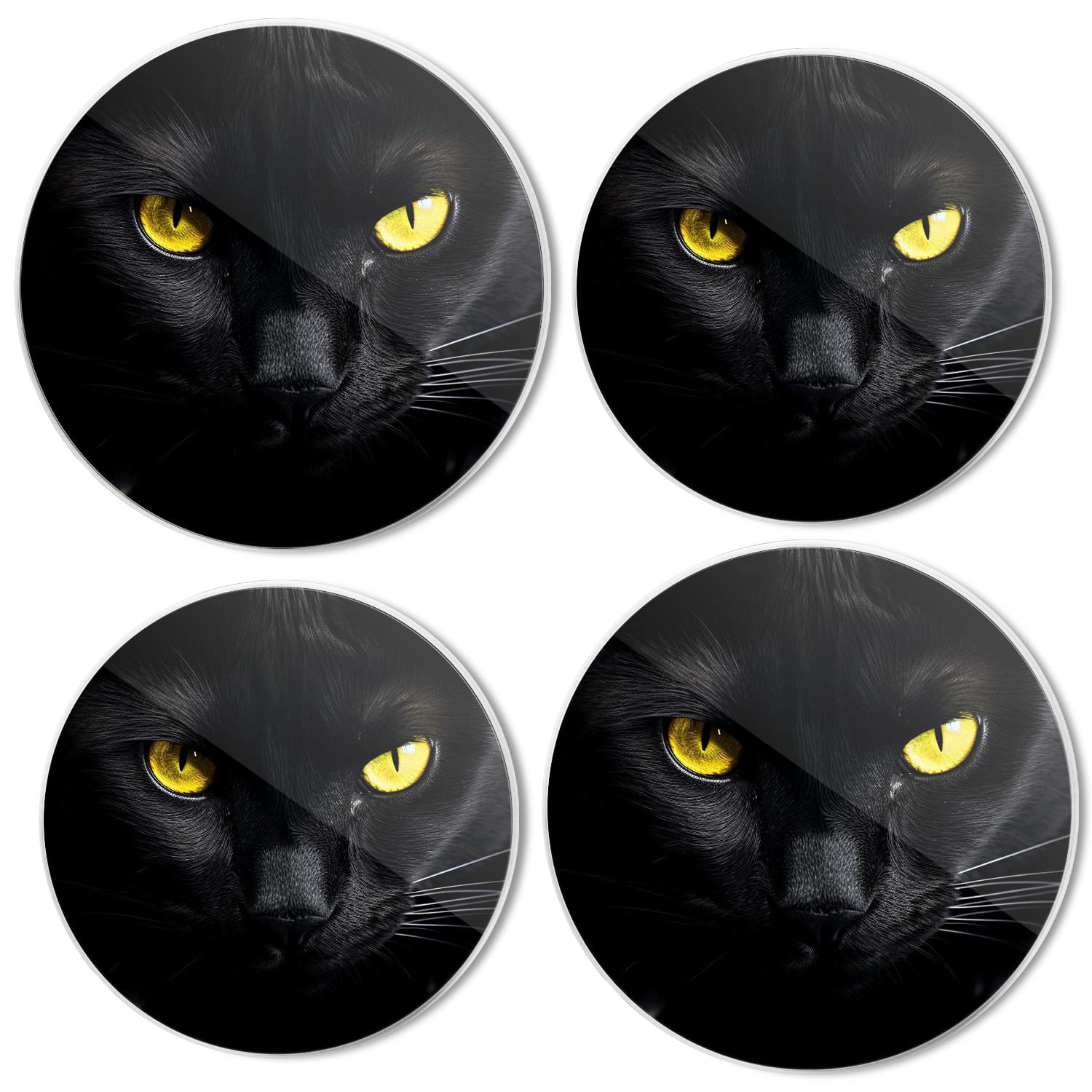 Bahomeck Gas Stove Burner Cover Set Of 4，Black Cat With Yellow Eyes Metal Stove Burner Covers，Electric Stove Burner Covers,Protecting Gas Stoves,Kitchen Decor，8 Inches And 10 Inches