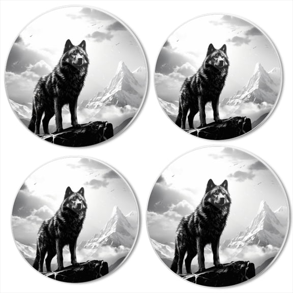 Bahomeck Gas Stove Burner Cover Set Of 4,Black And White Wolf Standing On The Top Of Mountain Metal Electric Stove Burner Covers,Protecting Gas Stoves,Kitchen Decor8 Inch And 10 Inch