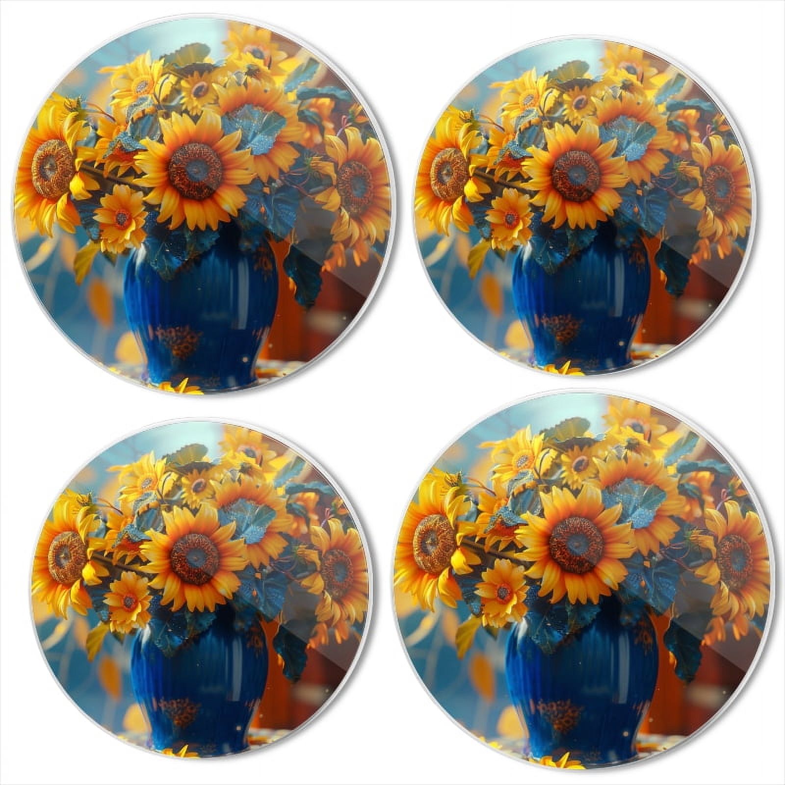 Bahomeck Gas Stove Burner Cover Set Of 4,Blue Vase With Yellow Sunflowers Metal Electric Stove Burner Covers,Protecting Gas Stoves,Kitchen Decor，8 Inch And 10 Inch