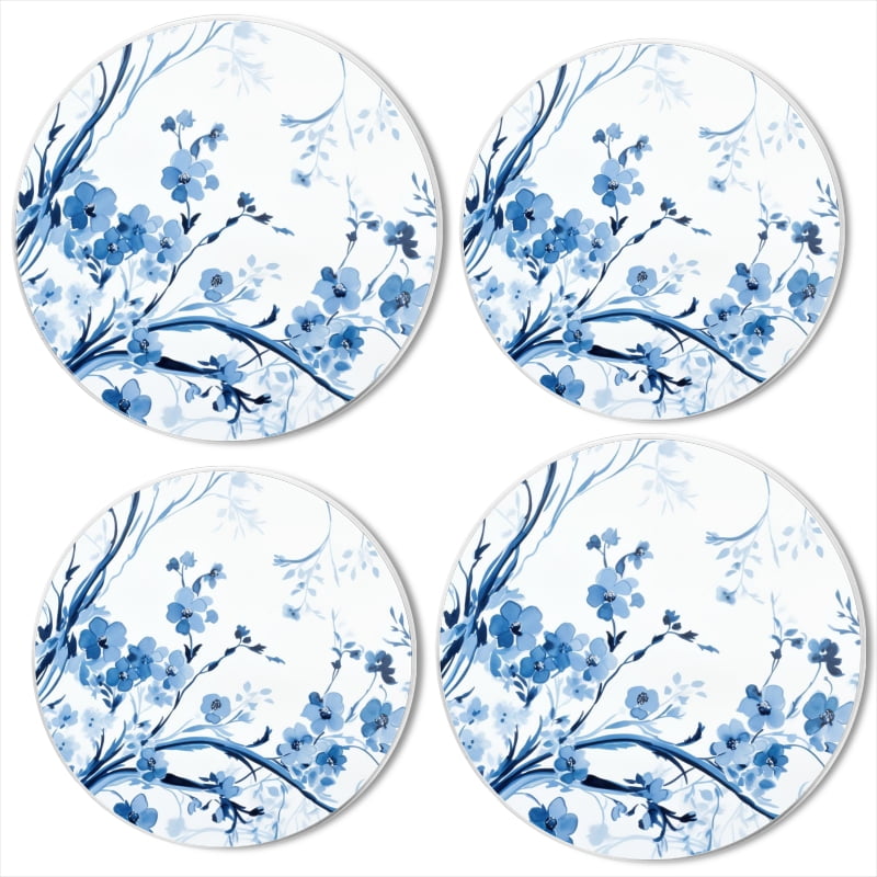 BaHomeck Electric Stove Burner Covers Set of 4,Round Metal Gas Stove Burner Covers 8 Inch and 10 Inch,Kitchen Decor,Blue And White Ink Painting Depicting A Pattern Of Small Flowers