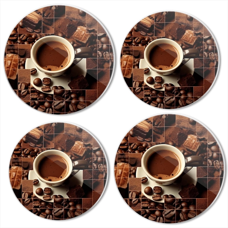 Bahomeck Gas Stove Burner Cover Set Of 4,Coffee And Chocolate-Themed Mosaic Background Metal Electric Stove Burner Covers,Protecting Gas Stoves,Kitchen Decor，8 Inch And 10 Inch