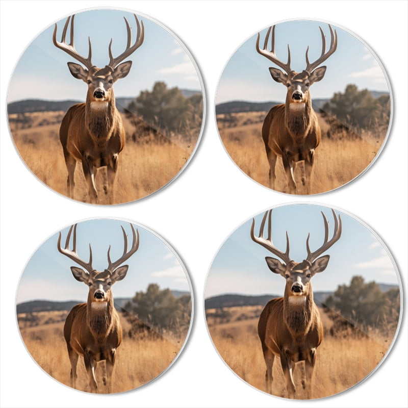 Bahomeck Gas Stove Burner Cover Set Of 4,Deer Standing In Tall Grass With Large Antlers Metal Electric Stove Burner Covers,Protecting Gas Stoves,Kitchen Decor，8 Inch And 10 Inch