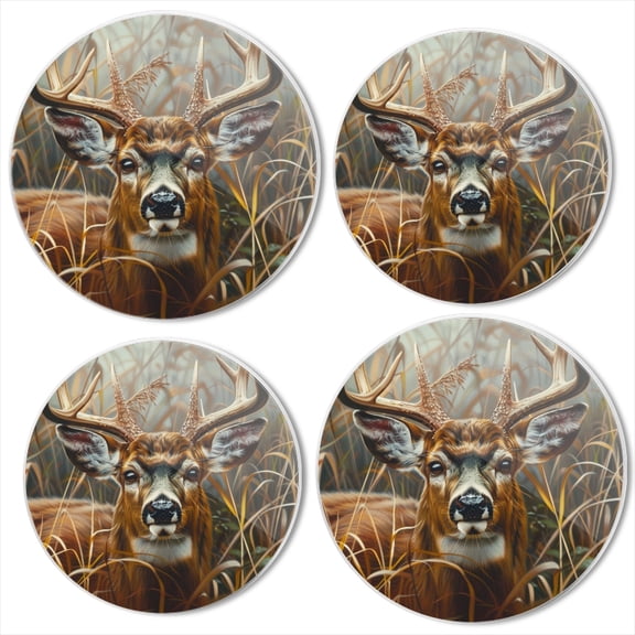 Bahomeck Gas Stove Burner Cover Set Of 4,Deer In Tall Grass With Detailed Fur And Horns Metal Electric Stove Burner Covers,Protecting Gas Stoves,Kitchen Decor，8 Inch And 10 Inch