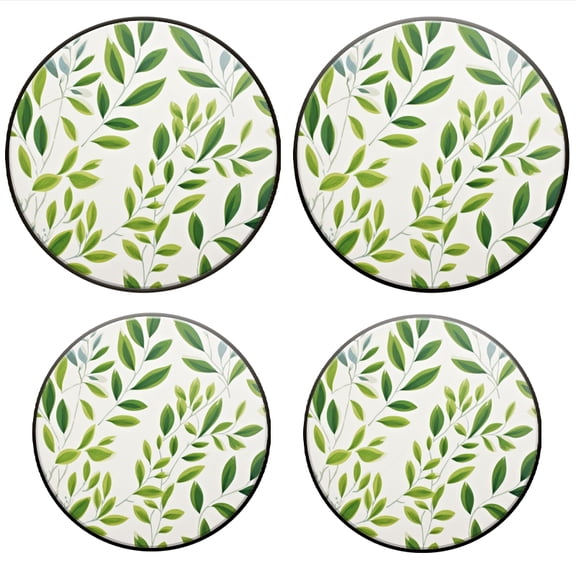 Bahomeck Gas Stove Burner Cover Set Of 4,Green Leaves Wallpaper With White Background Metal Electric Stove Burner Covers,Protecting Gas Stoves,Kitchen Decor,8 Inch And 10 Inch
