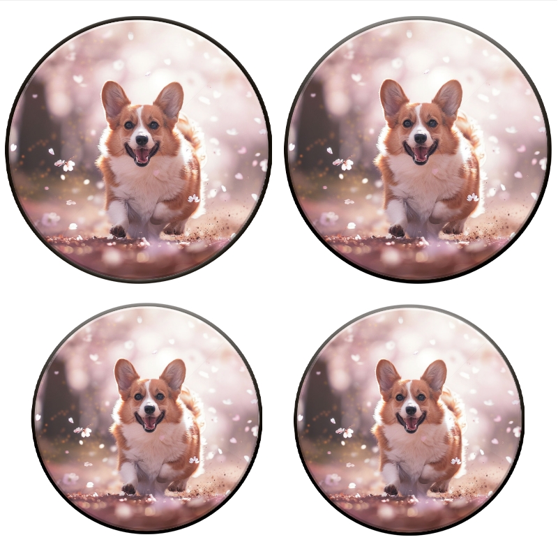 Bahomeck Gas Stove Burner Cover Set Of 4,Happy Corgi Dog Running Through Cherry Blossom Forest Metal Electric Stove Burner Covers,Protecting Gas Stoves,Kitchen Decor，8 Inch And 10 Inch