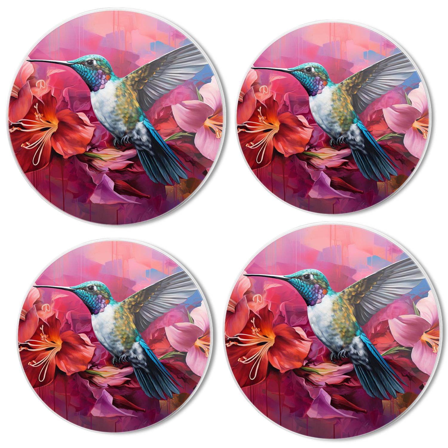 Bahomeck Gas Stove Burner Cover Set Of 4，Hummingbird Bird On Red Flower Metal Stove Burner Covers，Electric Stove Burner Covers,Protecting Gas Stoves,Kitchen Decor，8 Inches And 10 Inches