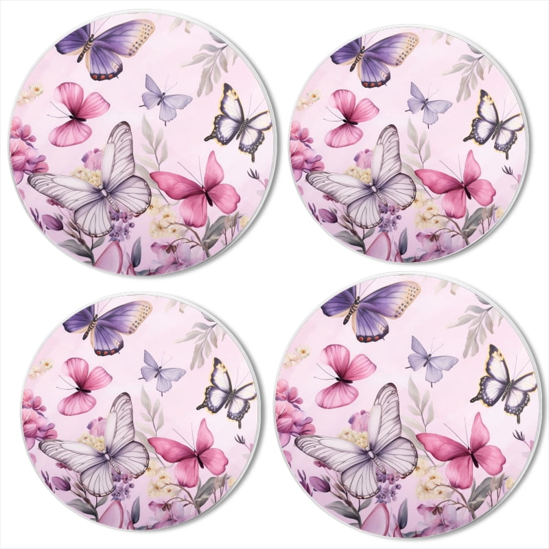 Bahomeck Electric Stove Burner Covers Set Of 4,Lavender Butterflies Flying Among Flowers Metal Gas Stove Burner Covers,Protecting Gas Stoves,8 Inch And 10 Inch