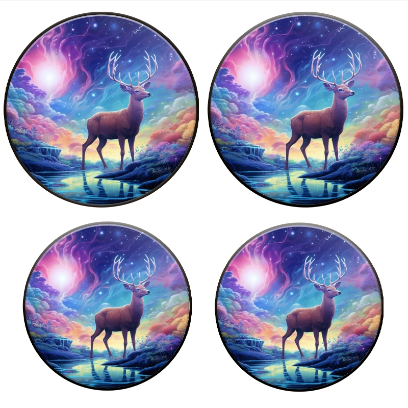 Bahomeck Gas Stove Burner Cover Set Of 4,Majestic Deer Standing In The Center Of Enchanted Forest Metal Electric Stove Burner Covers,Protecting Gas Stoves,Kitchen Decor，8 Inch And 10 Inch