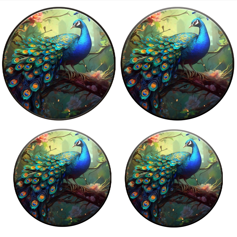 Bahomeck Gas Stove Burner Cover Set Of 4,Majestic Peacock With Vibrant Blue And Green Plumage Metal Electric Stove Burner Covers,Protecting Gas Stoves,Kitchen Decor，8 Inch And 10 Inch