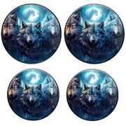 Bahomeck Gas Stove Burner Cover Set Of 4,Majestic And Powerful Wolf Faces With Glowing Eyes Metal Electric Stove Burner Covers,Protecting Gas Stoves,Kitchen Decor 8 Inch And 10 Inch