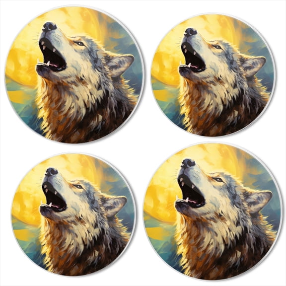 Bahomeck Gas Stove Burner Cover Set Of 4,Majestic Wolf Howling At The Moon Metal Electric Stove Burner Covers,Protecting Gas Stoves,Kitchen Decor8 Inch And 10 Inch