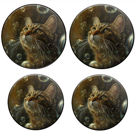 Bahomeck Gas Stove Burner Cover Set Of 4,Painting Of Shiny Cat In Bubbles Metal Electric Stove Burner Covers,Protecting Gas Stoves,Kitchen Decor8 Inch And 10 Inch