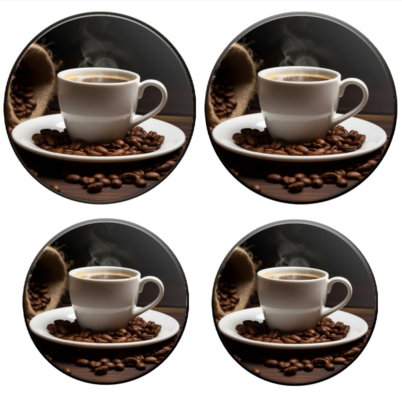 Bahomeck Gas Stove Burner Cover Set Of 4,Photo Of Coffee Cup With Steaming Hot Black Espresso Metal Electric Stove Burner Covers,Protecting Gas Stoves,Kitchen Decor，8 Inch And 10 Inch